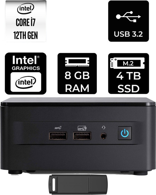 Nuc 12 Pro Tall Intel Core İ7-1260P 8Gb Ram 4Tb Ssd Freedos Rnuc12Wshı700002Ip305 Mini Masaüstü Bilgisayar + Per4 Usb Bellek