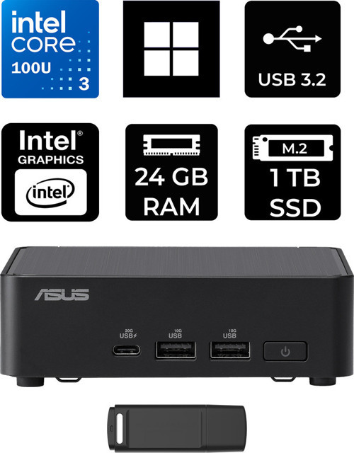 Nuc14 Pro Slim Kit Intel Core 3-100U 24Gb Ram 1Tb Ssd Win11 Home Rnuc14Rvkı300002Ip363 Mini Masaüstü Bilgisayar + Per4 Usb Bellek