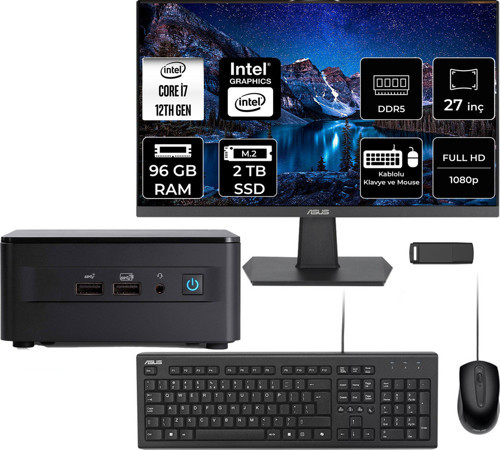Nuc 12 Pro Tall Intel Core İ7-1260P 96Gb Ram 2Tb Ssd 27" Full Hd Monitör Freedos Rnuc12Wshı700002Ip744 Mini Masaüstü Bilgisayar + Per4 Usb Bellek