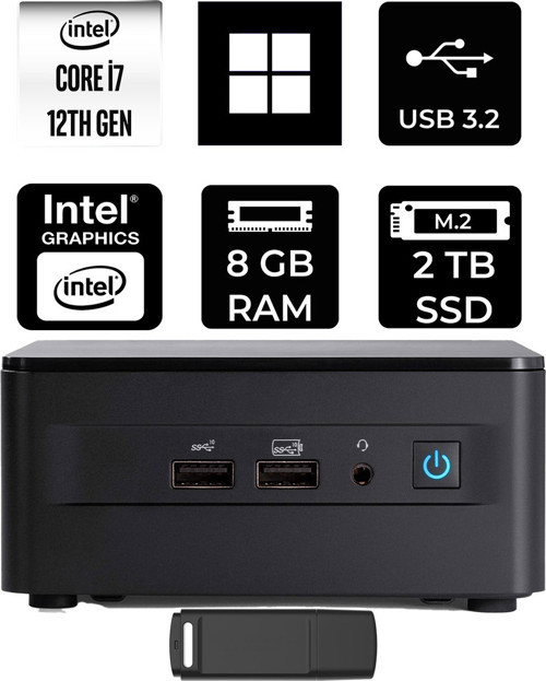 Nuc 12 Pro Tall Intel Core İ7-1260P 8Gb Ram 2Tb Ssd Win11 Pro Rnuc12Wshı700002Ip404 Mini Masaüstü Bilgisayar + Per4 Usb Bellek