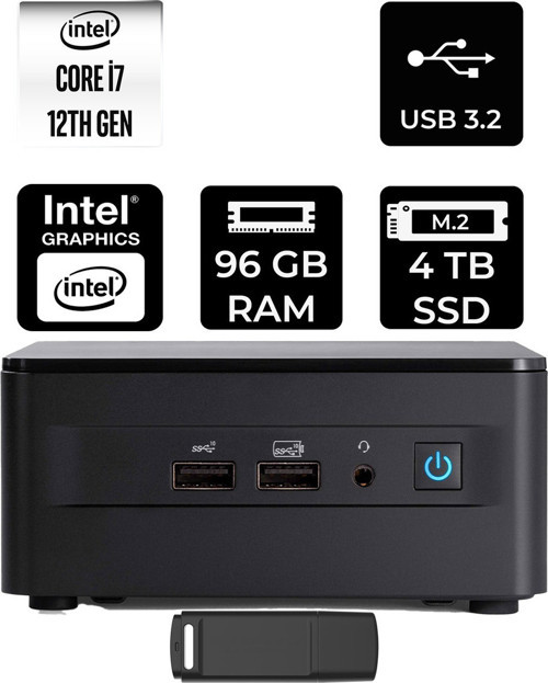 Nuc 12 Pro Tall Intel Core İ7-1260P 96Gb Ram 4Tb Ssd Freedos Rnuc12Wshı700002Ip345 Mini Masaüstü Bilgisayar + Per4 Usb Bellek