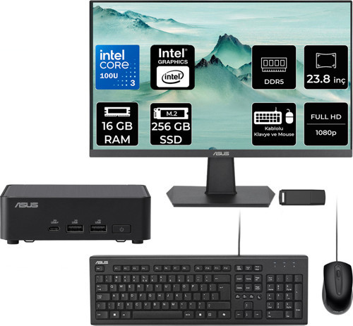 Nuc14 Pro Slim Kit Intel Core 3-100U 16Gb Ram 256Gb Ssd 23.8" Full Hd Monitör Freedos Rnuc14Rvkı300002Ip506 Mini Masaüstü Bilgisayar + Per4 Usb Bellek