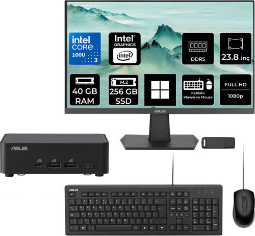 Nuc14 Pro Slim Kit Intel Core 3-100U 40Gb Ram 256Gb Ssd 23.8" Full Hd Monitör Win11 Pro Rnuc14Rvkı300002Ip621 Mini Masaüstü Bilgisayar + Per4 Usb Bellek