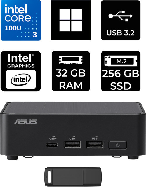 Nuc14 Pro Slim Kit Intel Core 3-100U 32Gb Ram 256Gb Ssd Win11 Pro Rnuc14Rvkı300002Ip416 Mini Masaüstü Bilgisayar + Per4 Usb Bellek