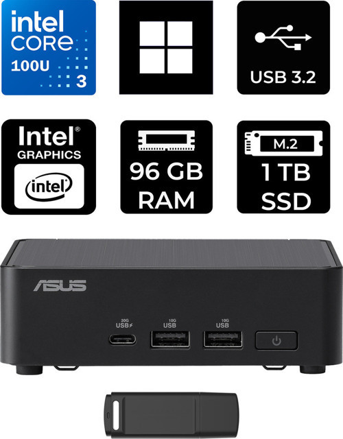 Nuc14 Pro Slim Kit Intel Core 3-100U 96Gb Ram 1Tb Ssd Win11 Pro Rnuc14Rvkı300002Ip443 Mini Masaüstü Bilgisayar + Per4 Usb Bellek