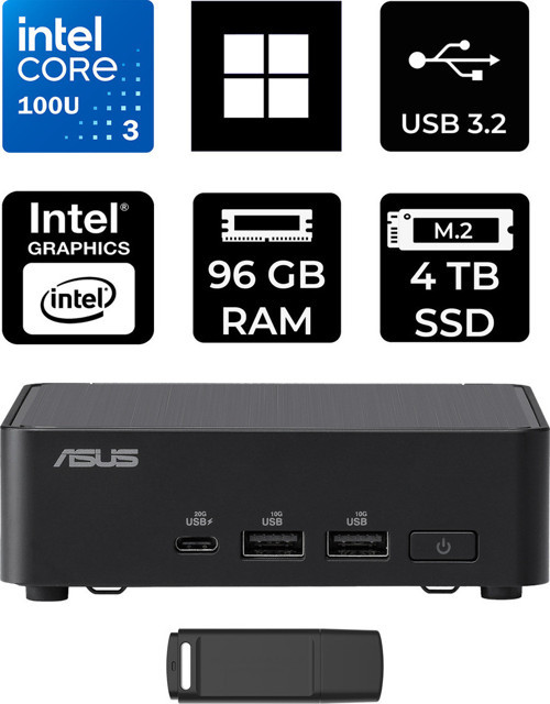Nuc14 Pro Slim Kit Intel Core 3-100U 96Gb Ram 4Tb Ssd Win11 Pro Rnuc14Rvkı300002Ip445 Mini Masaüstü Bilgisayar + Per4 Usb Bellek