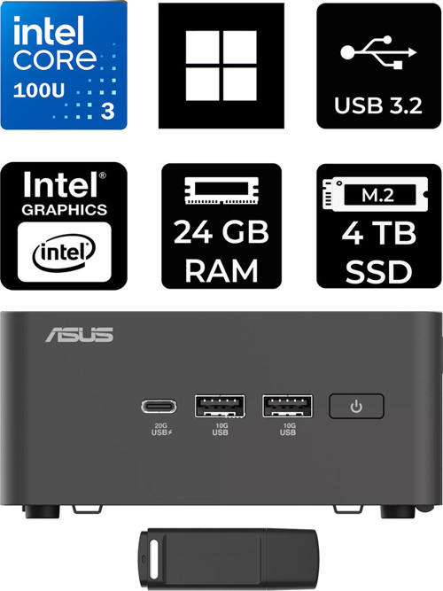 Nuc 15 Pro Tall Intel Core 3-100U 24Gb Ram 4Tb Ssd Win11 Pro Rnuc15Crhı300002P415 Mini Masaüstü Bilgisayar + Per4 Usb Bellek