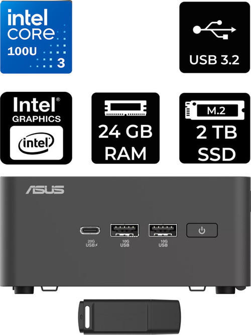 Nuc 15 Pro Tall Intel Core 3-100U 24Gb Ram 2Tb Ssd Freedos Rnuc15Crhı300002P314 Mini Masaüstü Bilgisayar + Per4 Usb Bellek