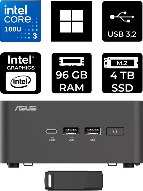 Nuc 15 Pro Tall Intel Core 3-100U 96Gb Ram 4Tb Ssd Win11 Home Rnuc15Crhı300002P395 Mini Masaüstü Bilgisayar + Per4 Usb Bellek