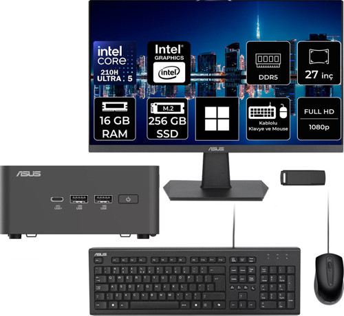 Nuc 15 Pro Tall Intel Core 5-210H 16Gb Ram 256Gb Ssd 27" Full Hd Monitör Win11 Home Rnuc15Crhc500002P756 Mini Masaüstü Bilgisayar + Per4 Usb Bellek