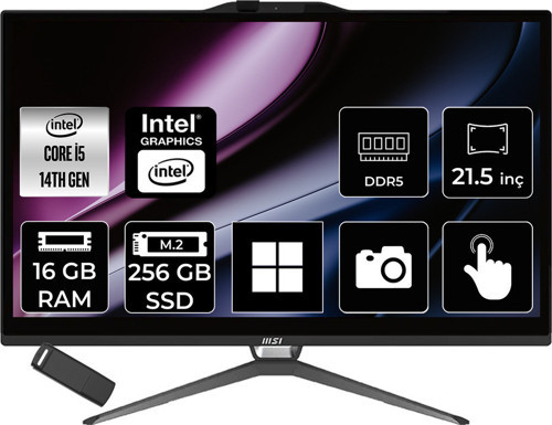 Pro Ap222T Intel Core İ5 14400 16Gb Ram 256Gb Ssd Uhd Graphics 21.5" Touch Full Hd (1920X1080) Win11 Pro 14Ma-607Xeup507 Siyah Dokunmatik All In One Bilgisayar + Per4 Usb Bellek