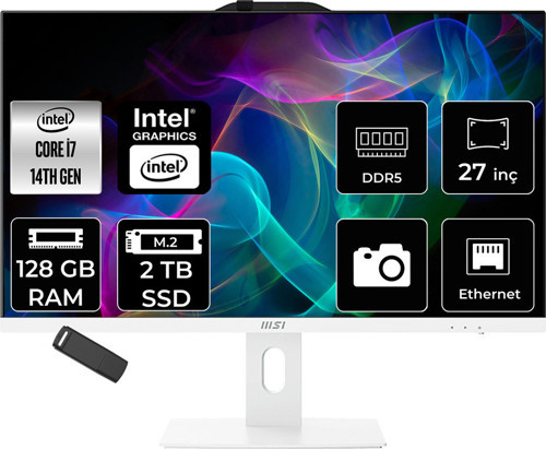 Pro Ap272P Intel Core İ7 14700 128Gb Ram 2Tb Ssd Uhd Graphics 27" Full Hd (1920X1080) Freedos 14M-866Xeup358 Beyaz All In One Bilgisayar + Per4 Usb Bellek