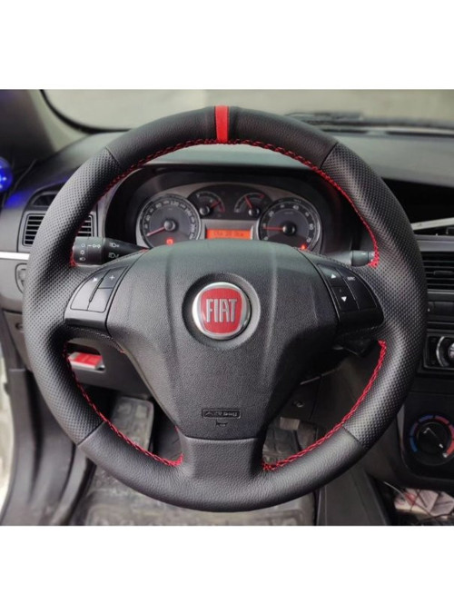 Fiat Linea (Tuşlu) Araca Özel Dikmeli Direksiyon Kılıfı NOKTA DÜZ KIRMIZI YÜZÜKLÜ