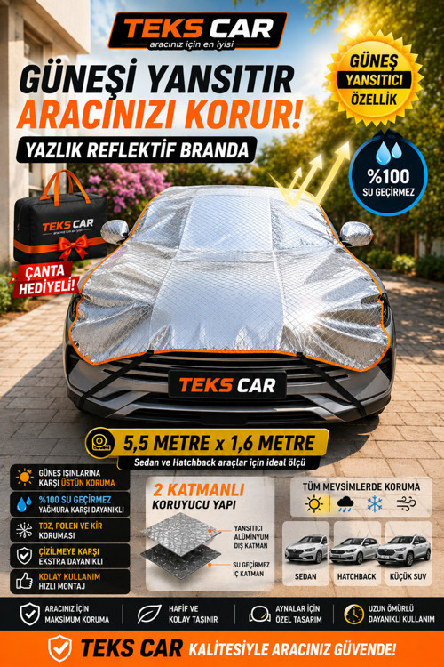 Oto Yarım Araba Brandası Güneş Koruyucu | Uv Koruma | Isı Yalıtım | Oto Güneş Koruma Brandası | Premium Koruma