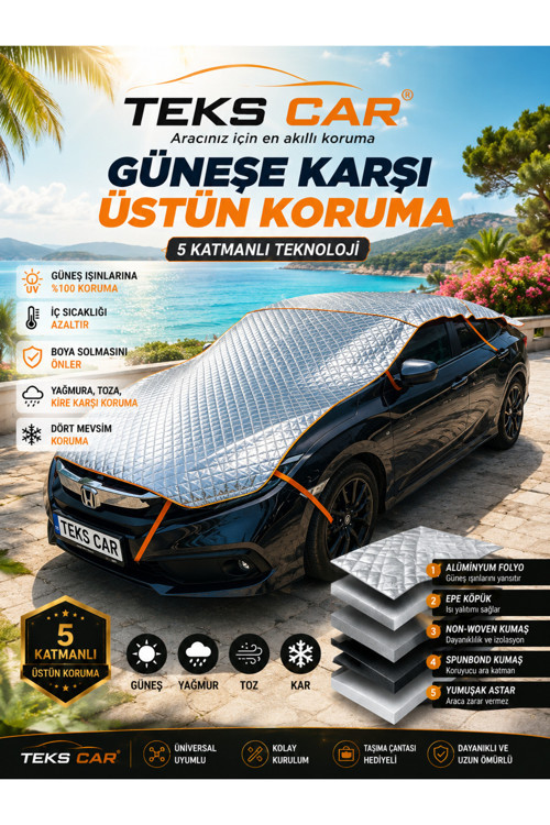 Güneş Koruyucu , 5 Katmanlı , Ultra Sağlam , Isı Yalıtımı , Dolu Koruyucu , Universal Oto Branda ,