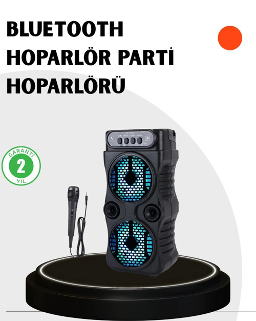 Bluetooth Bağlantılı Taşınabilir Hoparlör – LED Işıklı FM Radyolu Mikrofon Girişli