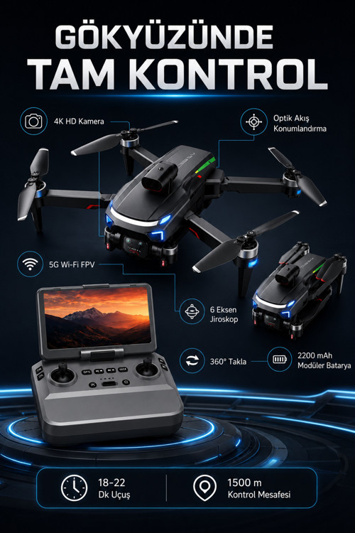 Premium M9 Plus 4K Hd Kameralı Katlanabilir Drone, Ekranlı Kumandalı