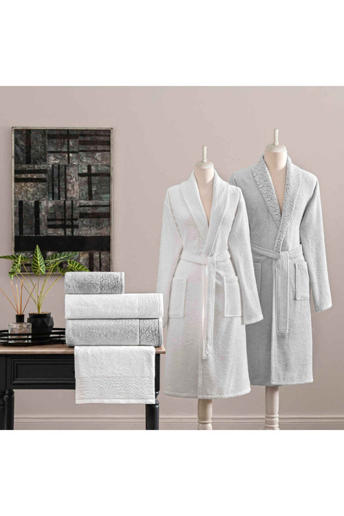 Adria Pure Cotton Pamuk 6'Lı M/L Aile Seti Beyaz-Gri
