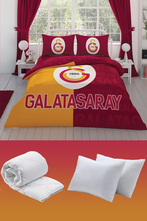 Galatasaray Parçalı Logo Çift Kişilik 7 Parça Yatak Seti - Nevresim Takımı + Yorgan + Yastık