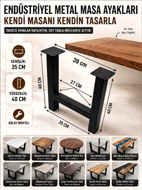 Metal Masa Ayağı U Ayak Siyah Masa Sehpa Ayağı