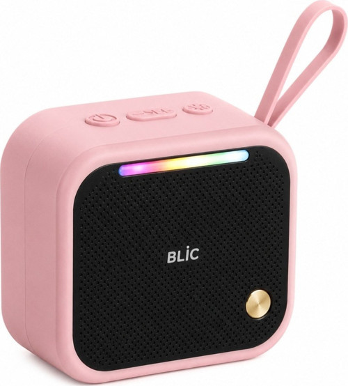 BLS-87 Bluetooth 5.4 Taşınabilir Mini Hoparlör 6W Güçlü Ses LED Işıklı Askı Aparatlı Kablosuz Speaker Pembe