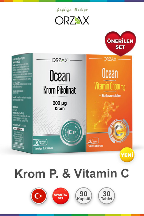 Krom Pikolinat 90 Bitkisel Kapsül & Ocean Vitamin C 30 Tablet