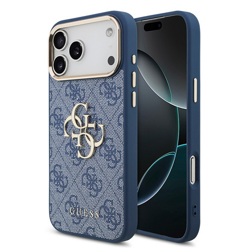 İphone 18 Pro Max Kılıf Lisanslı Gold Metal Kamera Çerçeve Metal Büyük 4G Ve Yazı Logolu Mavi