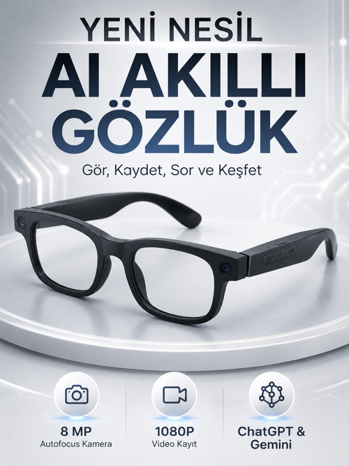 uygun Akıllı Gözlük 8 MP Kameralı 1080P Video Kayıt WiFi Bağlantılı Çift Mikrofonlu Gürü