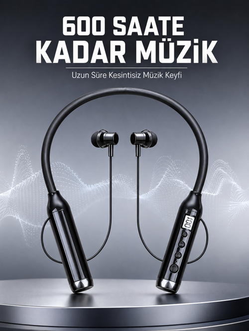 uygun Dijital Göstergeli Boyun Tipi Bluetooth Kulaklık Mikrofonlu Çağrı ve Müzik Kontrollü Ç