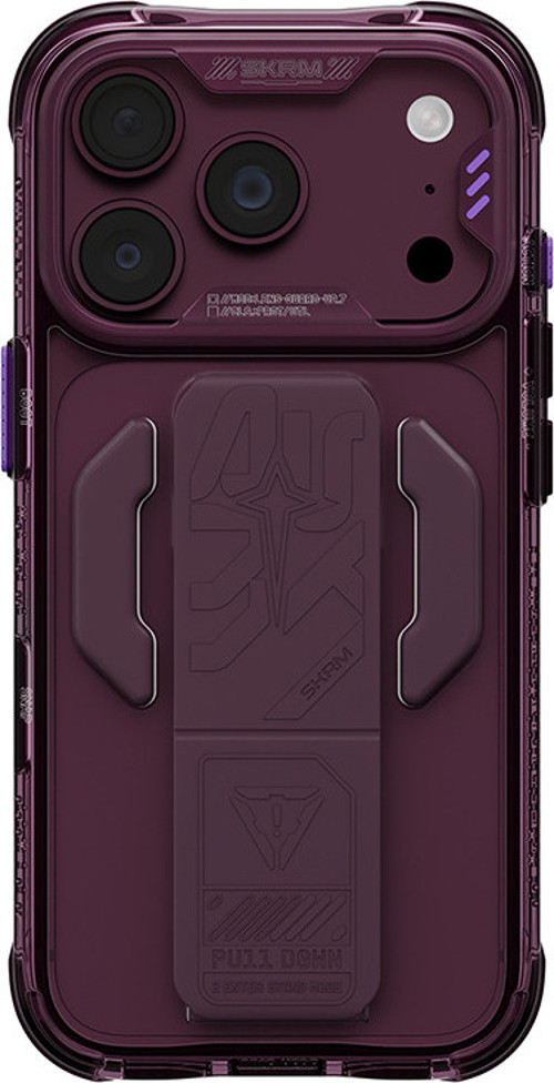 İphone 18 Pro Max Kılıf M-Safeli Teknoloji Desenli Helio Ce Mag Charge Standlı Kapak Bordo