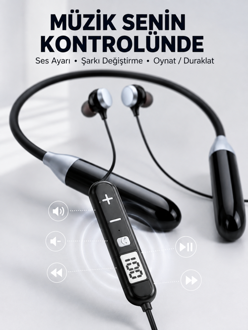 uygun Kablosuz Bluetooth Boyun Kulaklığı Mikrofonlu Müzik Dinleme Çağrı Cevaplama Ses Kontrol