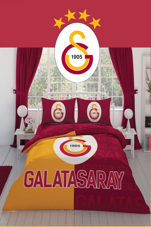 Lisanslı Galatasaray Parçalı Logo Pamuk Çift Kişilik Nevresim Takımı Çok Renkli