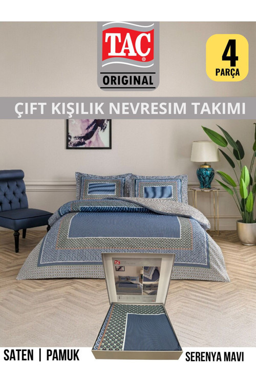 Serenya Mavi Pamuk Saten Çift Kişilik Nevresim Takımı