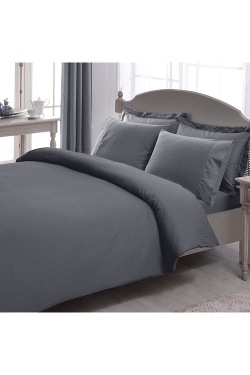 Stripe Premium Basic King Size Nevresim Takımı Antrasit