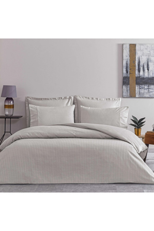 Premium Basic Saten Stripe Çift Kişilik Nevresim Takımı Gri