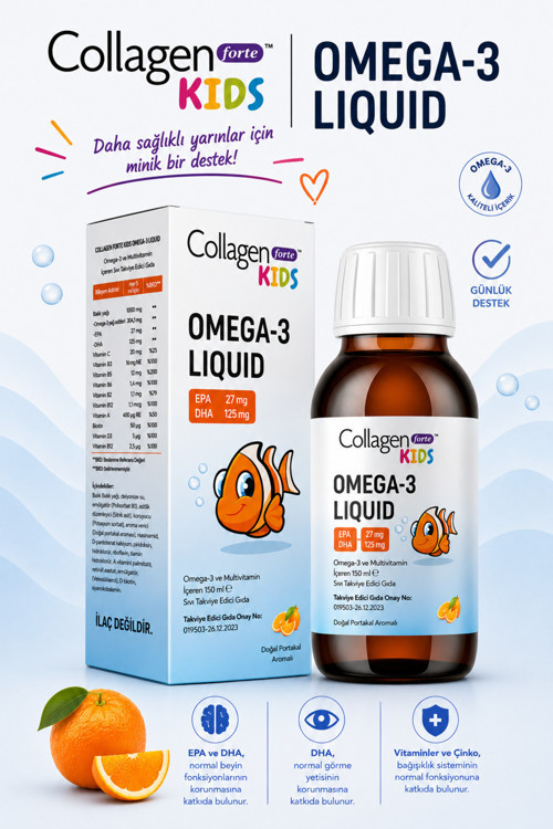 Omega-3 Kids Liquid & Multivitamin 150ml Çocuklar Için Portakal Aromalı Sıvı Balık Yağı