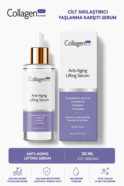 Hyaluronik Asit Serum 30ml, Yaşlanma Karşıtı, Kolajen Içerikli, Vitamin B5, C Vitamini