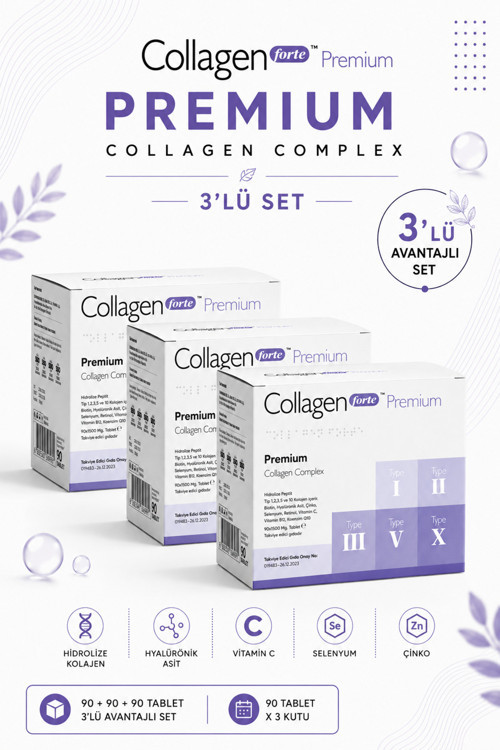 5 Tip Kolajen 3 X 90 Tablet, Biotin, C Vitamini, Vitamin B12, Diyet Desteği Avantajlı Set