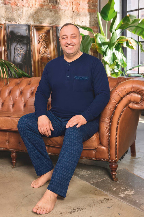 Erkek Emir Büyük Beden Kışlık Termal Lacivert Pijama Takımı 0754