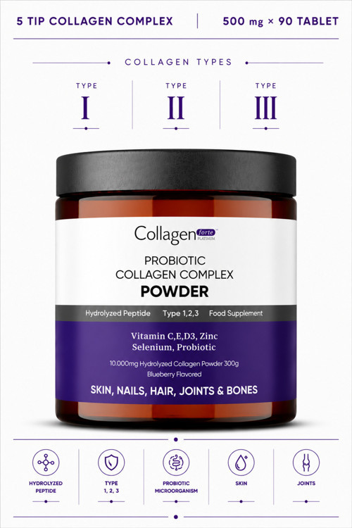 Collagen Powder 300g. Kolajen, Probiyotik, Biotin, Multivitamin, Orman Meyve Aromalı