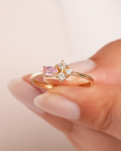 Pembe Baget Kesim 14 Ayar Altın Yüzük