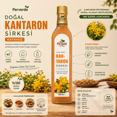 Kantaron Sirkesi 500 ml | Doğal Fermente Sirke | Geleneksel Üretim | Katkısız