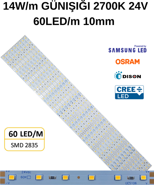 2700K GÜNIŞIĞI DİZGİ LED 60LED/M 14W 10MM