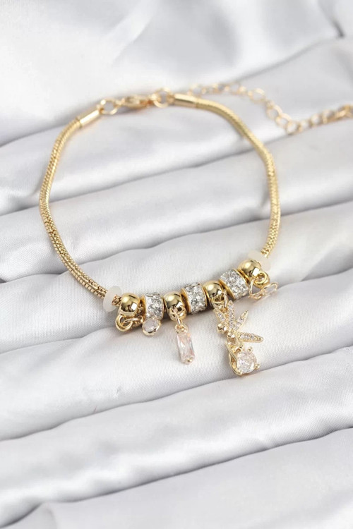 Pirinç Gold Renk Tinkerbell Charmlı Kadın Bileklik - TJ-BB8189