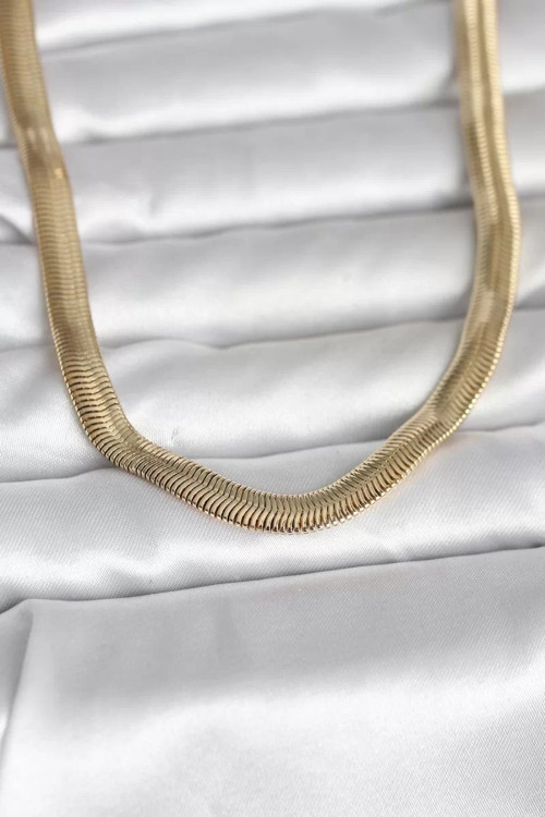 CM 14K Gold Renk Kalın Yassı Yılan Zincir Model 45 cm Kadın Kolye - TJ-BKO11006