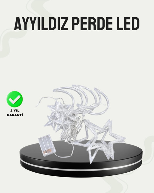 Prizli Yıldız Ay Perde LED Işık Ev ve Organizasyon Dekoru