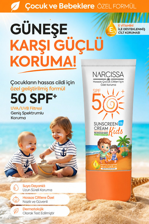 Çocuk Ve Bebek Güneş Kremi Spf 50+ | Waterproof Suya Dayanıklı Uva/Uvb Koruma | Nemlendirici Bakım | Hassas Ciltler İçin 50 Ml