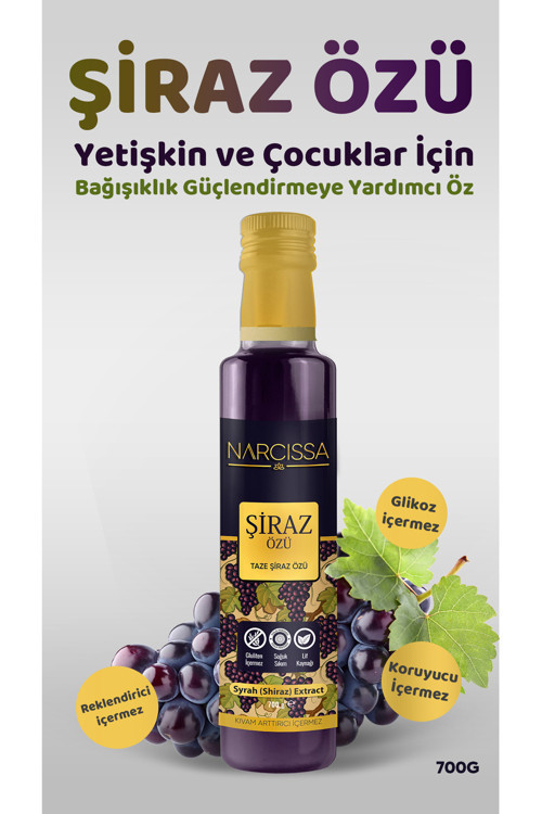 Taze Şiraz Özü , Organik, Soğuk Sıkım, Doğal Syrah ( Shiraz ) - 700 Gr