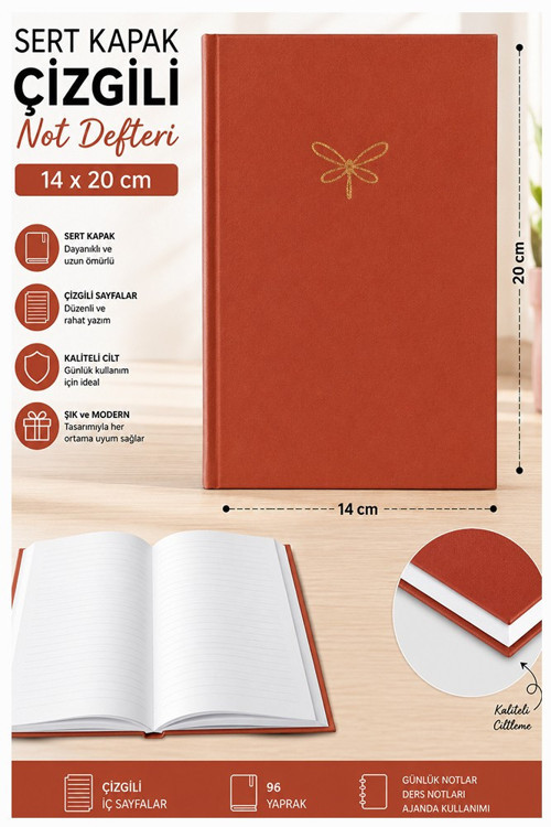 Kaliteli Not Defteri A5 14x20cm 1 Adet Lizz Esp180c Çizgili Lastili Sert Kapak 168 Yaprak Ciltli Büro Ofis Okul