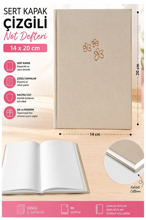 Kaliteli Not Defteri A5 14x20cm 1 Adet Lizz Esp180c Çizgili Lastili Sert Kapak 168 Yaprak Ciltli Büro Ofis Okul